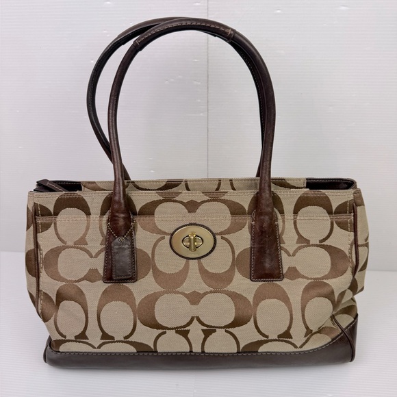 Coach Bag Madeline Leather Brown Signature C Jacquard Canvas With Brown Leather - Picture 1 of 16